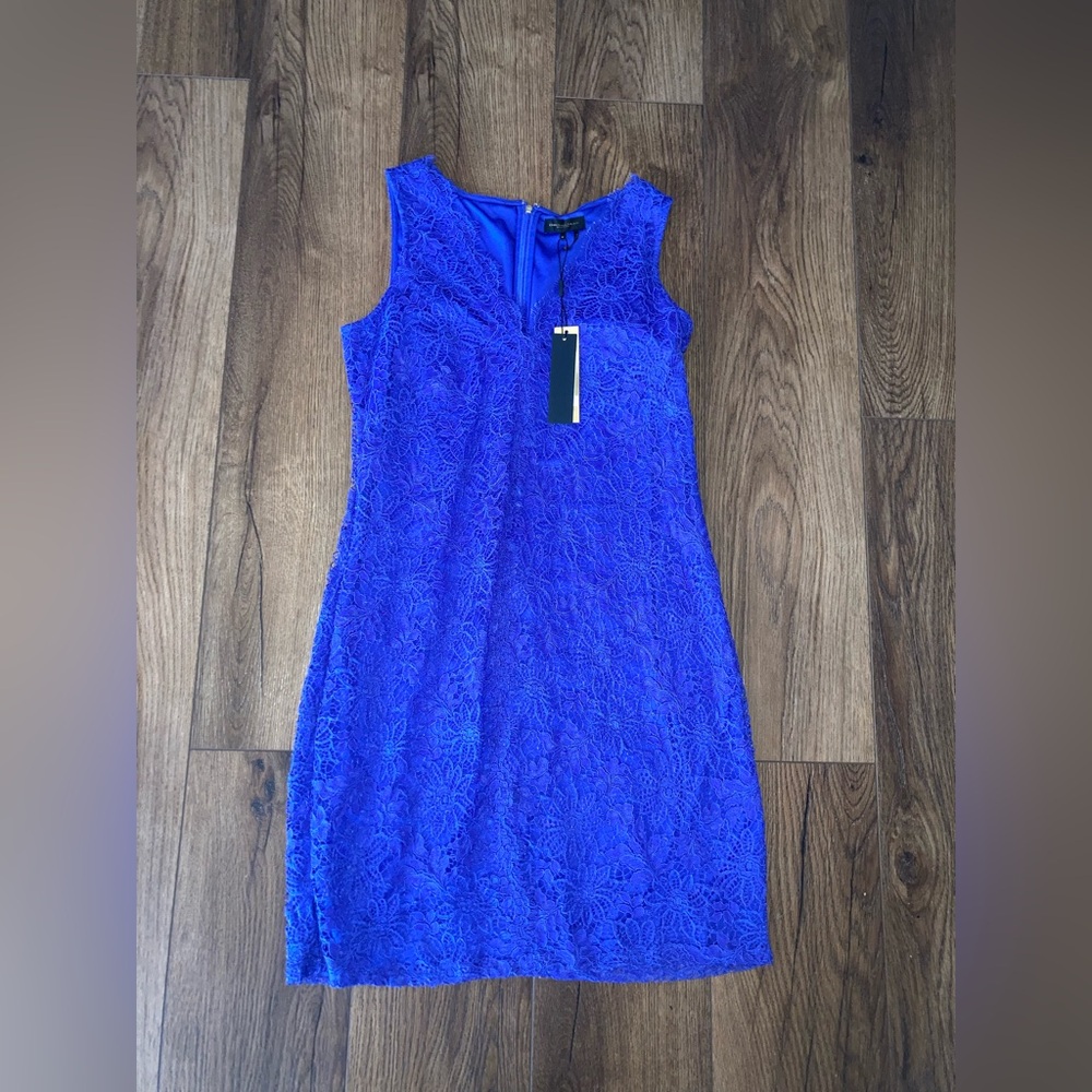 Donna Karan New York Royal Blue Lace purple Sleeveless Sheath Dress size 12 new